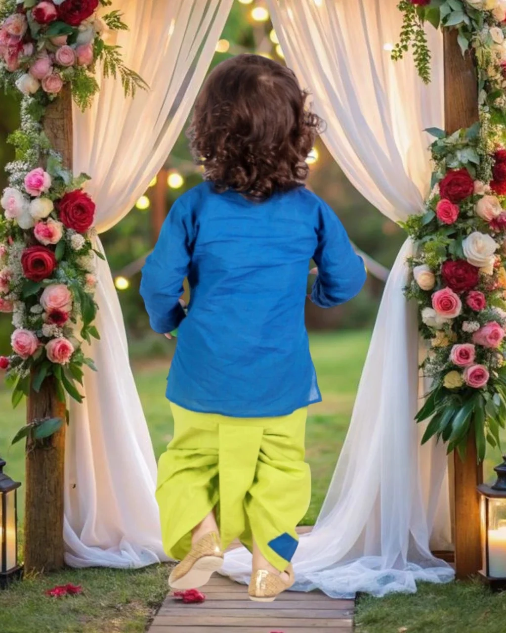 Aksgarments Boys Festive Dhoti Kurta Set Blue Cotton Blend Traditional Ethnic Wear for Kids Wedding Party Festival Outfit Comfortable Stylish Boys Kurta Dhoti Set India Blue 2-3 Y image 2