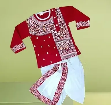 Trendy Printed Kurta Dhoti Set for Baby Boys| Comfortable Ethnic Wear Outfit for Kids, Stylish Festival | Party Dress, Premium Baby Boy Clothing Red Kurta 3-4 Years thumbnail 0