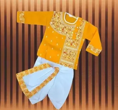 Trendy Printed Kurta Dhoti Set for Baby Boys| Comfortable Ethnic Wear Outfit for Kids, Stylish Festival | Party Dress, Premium Baby Boy Clothing Yellow Kurta 2-3 Years thumbnail 0