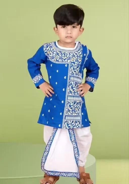 Trendy Printed Kurta Dhoti Set for Baby Boys| Comfortable Ethnic Wear Outfit for Kids, Stylish Festival | Party Dress, Premium Baby Boy Clothing Blue Kurta 3-4 Years image 3