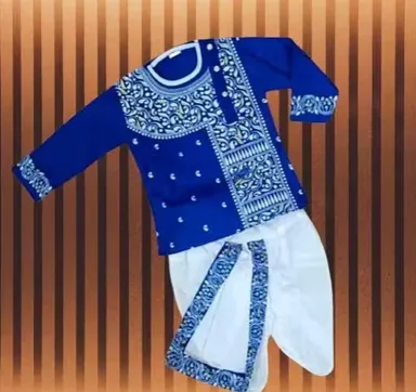 Trendy Printed Kurta Dhoti Set for Baby Boys| Comfortable Ethnic Wear Outfit for Kids, Stylish Festival | Party Dress, Premium Baby Boy Clothing Blue Kurta 4-5 Years thumbnail 0