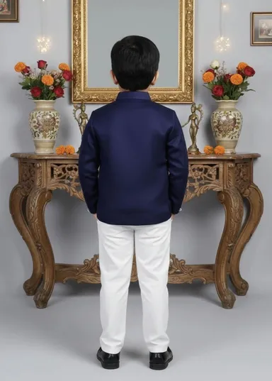 Boys Blue Blazer and Pant Set for Wedding Party Formal Wear Kids Suit Stylish Partywear Outfit with Coat Trouser Set Premium Fabric Age 2–14 Years Festive Clothing India Blue 1-2 Y thumbnail 1