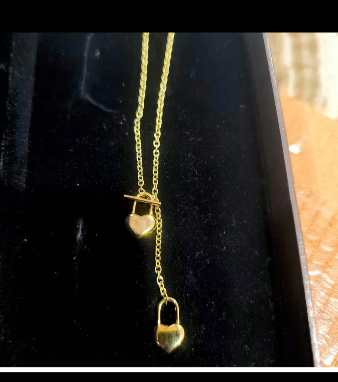 Gold Tone Heart Padlock Lariat Necklace for Women Toggle Clasp Long Chain Statement Jewellery Romantic Gift Stylish Fashion Pendant Necklace India image 2