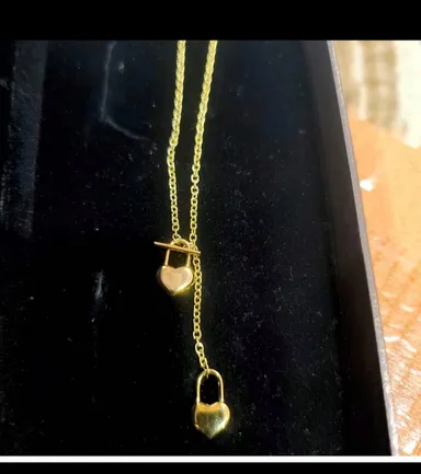 Gold Tone Heart Padlock Lariat Necklace for Women Toggle Clasp Long Chain Statement Jewellery Romantic Gift Stylish Fashion Pendant Necklace India thumbnail 1