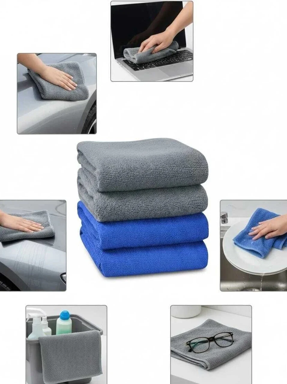 Rich Market 250 GSM Microfiber Cleaning Cloth 40x40 cm Ultra Soft Lint Free High Absorbent Reusable Wet Dry Dusting Kitchen Car Bike Glass Cleaning Cloth Pack of 4 Assorted Pack of 4 image 2
