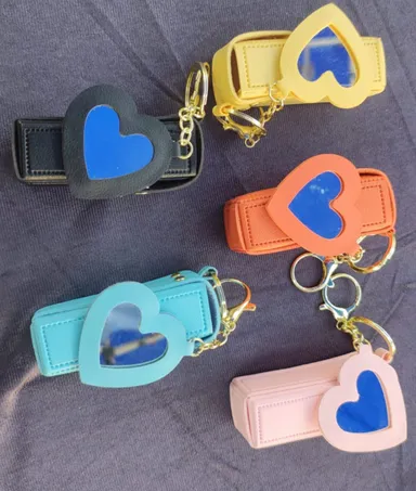 Heart Shaped Mirror Lipstick Case Keychain for Women Faux Leather Portable Lipstick Holder with Built-In Mirror Mini Travel Cosmetic Storage Bag Charm Handbag Accessory Clip-On Keyring thumbnail 0