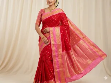 Red Foil Printed Festival Wear Saree for Women Elegant Fancy Party Saree Traditional Occasion Saree Lightweight Stylish Ethnic Wear for Weddings & Celebrations thumbnail 0