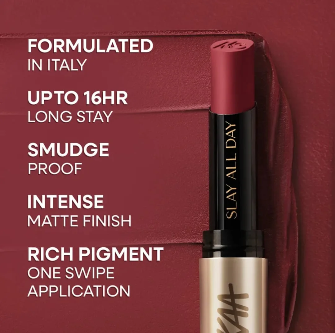 Nykaa Slay All Day Intense Matte Liquid-to-Stick Lipstick Long Stay Transfer Proof Smudge Free High Pigment Creamy Matte Finish Comfortable Wear Lip Colour for Women Formulated in Italy image 4
