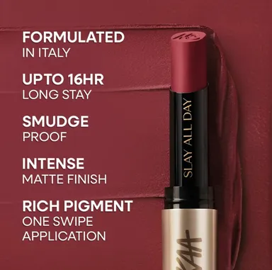 Nykaa Slay All Day Intense Matte Liquid-to-Stick Lipstick Long Stay Transfer Proof Smudge Free High Pigment Creamy Matte Finish Comfortable Wear Lip Colour for Women Formulated in Italy thumbnail 3