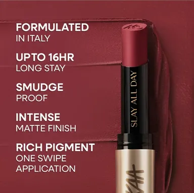Nykaa Slay All Day 16HR Long Stay Matte Lipstick Transfer Proof Smudge Free Highly Pigmented Ultra Matte Finish Comfortable Wear Lip Colour for Women Daily Office Party Makeup thumbnail 2