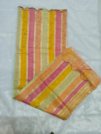 Rainbow Colour Saree Stunning Multicolour Elegance with Intricate Gold Embellished Design Party Wear Festival Ethnic Saree for Women Wedding & Special Occasions thumbnail 1