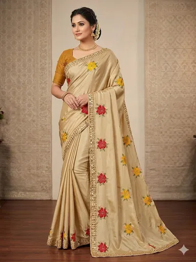 Bhawani A Silk Villa Light Yellow Silk Party Wear Saree with Elegant Mirror Work Border Design, Traditional Ethnic Festive Wedding Occasion Saree for Women thumbnail 0