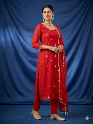 Red Cotton Kurti Saree for Women Summer Vacation Ethnic Wear with Ginni Work Puttu Zara Work Designer Fusion Kurti Saree Lightweight Breathable Daily Wear Party Wear Trending Indian Outfit thumbnail 0