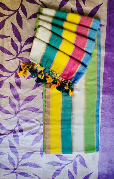 Rainbow Multicolour Cotton Mulmul Khadi Saree for Women Lightweight Chinon Fabric Lace Border Elegant Traditional Party Wear Saree Summer Breathable Ethnic Wear India thumbnail 1