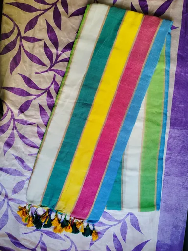 Rainbow Multicolour Cotton Mulmul Khadi Saree for Women Lightweight Chinon Fabric Lace Border Elegant Traditional Party Wear Saree Summer Breathable Ethnic Wear India thumbnail 3