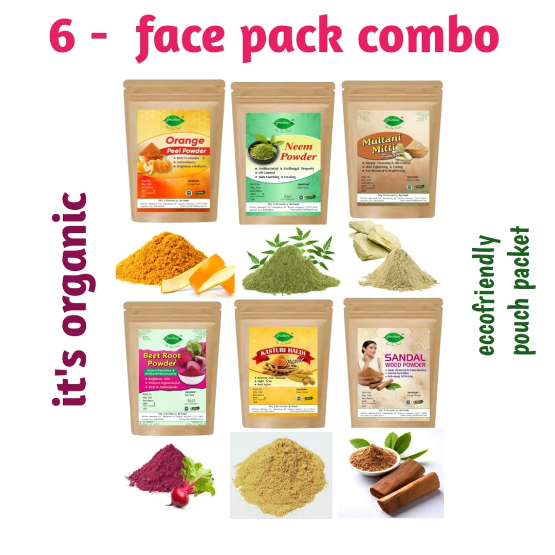 50g Herbal Face Pack Combo for Glowing Skin with Multani Mitti Sandalwood Neem Turmeric Natural Skin Brightening Anti Acne Tan Removal Powder for Men Women India image 1