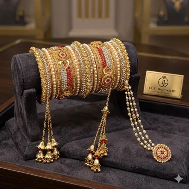 Bridal Punjabi Chuda Set Red Kundan Bridal Chooda Bangles Set Traditional Wedding Diva Chura Set with Gold Kundan Work for Indian Brides Ethnic Bridal Jewelry for Wedding Mehndi and Festive Wear India Bridal Chuda 2.8 thumbnail 1