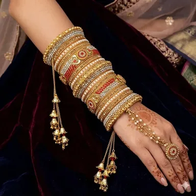 Bridal Punjabi Chuda Set Red Kundan Bridal Chooda Bangles Set Traditional Wedding Diva Chura Set with Gold Kundan Work for Indian Brides Ethnic Bridal Jewelry for Wedding Mehndi and Festive Wear India Bridal Chuda 2.8 thumbnail 0