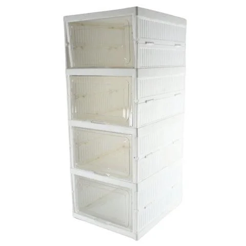 4 Layer Foldable Wardrobe Organiser Storage Shelf Unit for Clothes Space Saving Stackable Fabric Storage Cabinet for Home Bedroom Cupboard Organisation Heavy Duty Portable Rack image 2