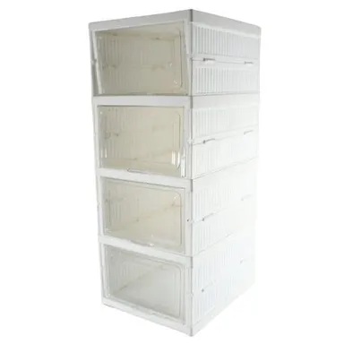 4 Layer Foldable Wardrobe Organiser Storage Shelf Unit for Clothes Space Saving Stackable Fabric Storage Cabinet for Home Bedroom Cupboard Organisation Heavy Duty Portable Rack thumbnail 1