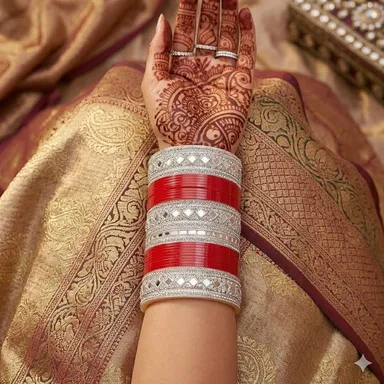 Bridal Chuda Set Punjabi Red Chooda Kundan Bangles Set Diva Style Wedding Bridal Jewellery Traditional Ethnic Chura Set for Brides India Lightweight Elegant Bridal Wear Red chooda 2.4 thumbnail 1