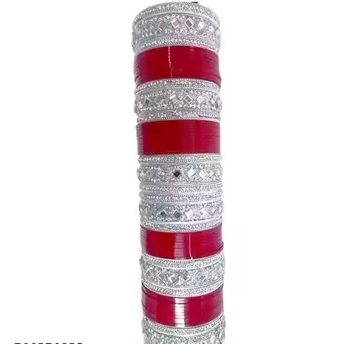 Bridal Chuda Set Punjabi Red Chooda Kundan Bangles Set Diva Style Wedding Bridal Jewellery Traditional Ethnic Chura Set for Brides India Lightweight Elegant Bridal Wear Red chooda 2.4 image 4