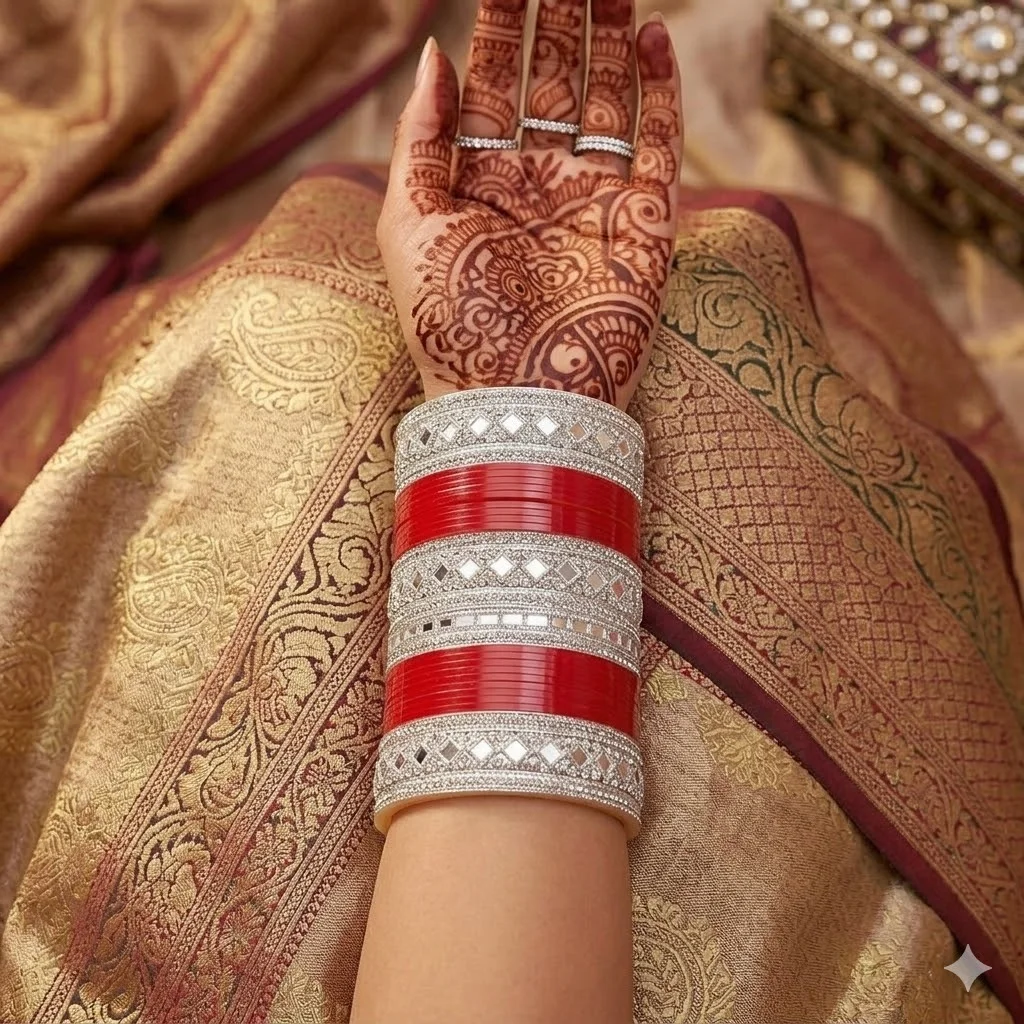 Bridal Chuda Set Punjabi Red Chooda Kundan Bangles Set Diva Style Wedding Bridal Jewellery Traditional Ethnic Chura Set for Brides India Lightweight Elegant Bridal Wear Red chooda 2.5 image 2
