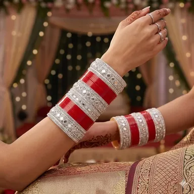 Bridal Chuda Set Punjabi Red Chooda Kundan Bangles Set Diva Style Wedding Bridal Jewellery Traditional Ethnic Chura Set for Brides India Lightweight Elegant Bridal Wear Red chooda 2.5 thumbnail 0