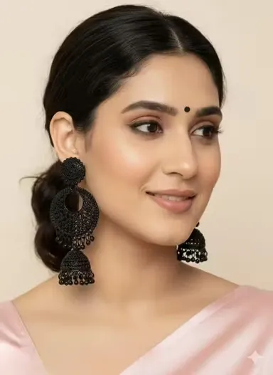 Vintage Black Oxidized German Silver Jhumki Earrings for Women & Girls | Boho Statement Ethnic Traditional Party Wear, Wedding & Festive Jewellery Jhumka thumbnail 1