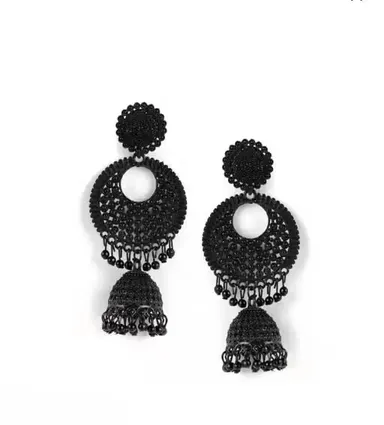 Vintage Black Oxidized German Silver Jhumki Earrings for Women & Girls | Boho Statement Ethnic Traditional Party Wear, Wedding & Festive Jewellery Jhumka thumbnail 0