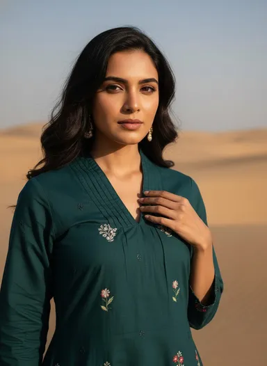 Emerald Green Embroidered Cotton Kurta Set with Matching Dupatta for Women Ethnic Wear Stylish Comfortable Daily Casual Festive Indian Outfit kurti  L thumbnail 2
