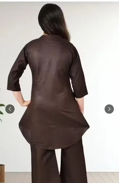 Women Co-Ord Set Stylish Two Piece Outfit Top And Pant Set Summer Casual Cotton Blend Lounge Wear Matching Set Party Wear Co Ord Set For Women India Trendy Ladies Coord Set Brown XL thumbnail 1