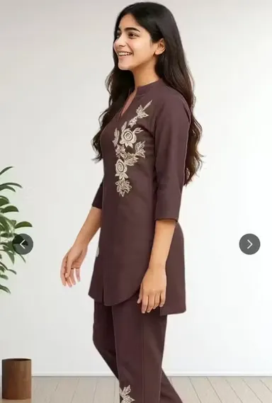Women Co-Ord Set Stylish Two Piece Outfit Top And Pant Set Summer Casual Cotton Blend Lounge Wear Matching Set Party Wear Co Ord Set For Women India Trendy Ladies Coord Set Brown XL thumbnail 2