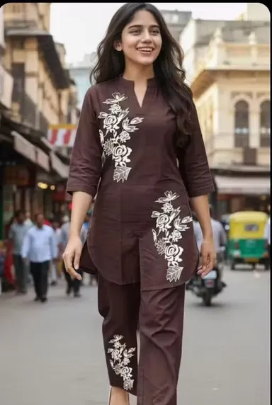 Women Co-Ord Set Stylish Two Piece Outfit Top And Pant Set Summer Casual Cotton Blend Lounge Wear Matching Set Party Wear Co Ord Set For Women India Trendy Ladies Coord Set Brown XL thumbnail 0