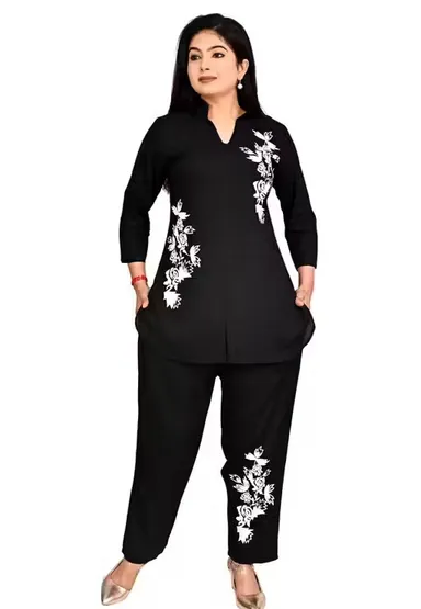 Women Co-Ord Set Stylish Two Piece Outfit Top And Pant Set Summer Casual Cotton Blend Lounge Wear Matching Set Party Wear Co Ord Set For Women India Trendy Ladies Coord Set Black L thumbnail 1