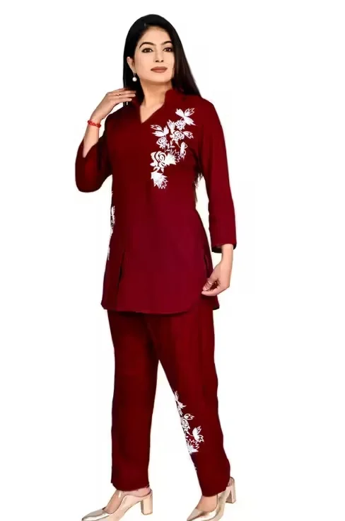 Women Co-Ord Set Stylish Two Piece Outfit Top And Pant Set Summer Casual Cotton Blend Lounge Wear Matching Set Party Wear Co Ord Set For Women India Trendy Ladies Coord Set Red S image 3