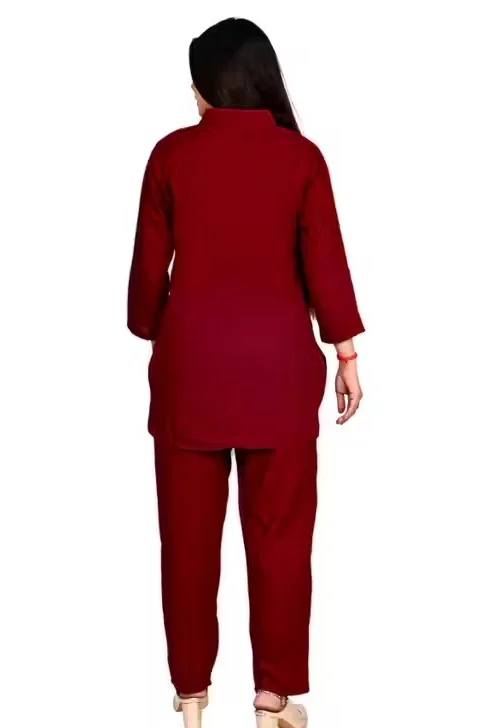 Women Co-Ord Set Stylish Two Piece Outfit Top And Pant Set Summer Casual Cotton Blend Lounge Wear Matching Set Party Wear Co Ord Set For Women India Trendy Ladies Coord Set Red M image 2