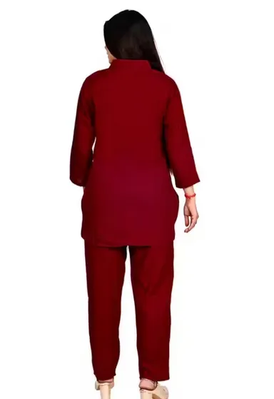 Women Co-Ord Set Stylish Two Piece Outfit Top And Pant Set Summer Casual Cotton Blend Lounge Wear Matching Set Party Wear Co Ord Set For Women India Trendy Ladies Coord Set Red L thumbnail 1