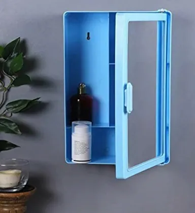 Epraiser Small Bathroom Mirror Cabinet Wall Mounted Storage Shelf 14x4x10 Inch Blue Plastic 4 Shelves Bathroom Organizer Cabinet for Toiletries Space Saving Durable Utility Rack India thumbnail 1