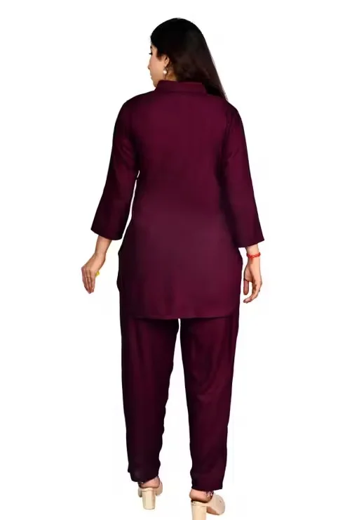 Women Co-Ord Set Stylish Two Piece Outfit Top And Pant Set Summer Casual Cotton Blend Lounge Wear Matching Set Party Wear Co Ord Set For Women India Trendy Ladies Coord Set Maroon L image 4