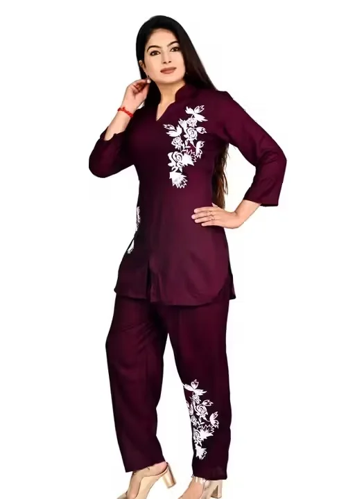 Women Co-Ord Set Stylish Two Piece Outfit Top And Pant Set Summer Casual Cotton Blend Lounge Wear Matching Set Party Wear Co Ord Set For Women India Trendy Ladies Coord Set Maroon XL image 3