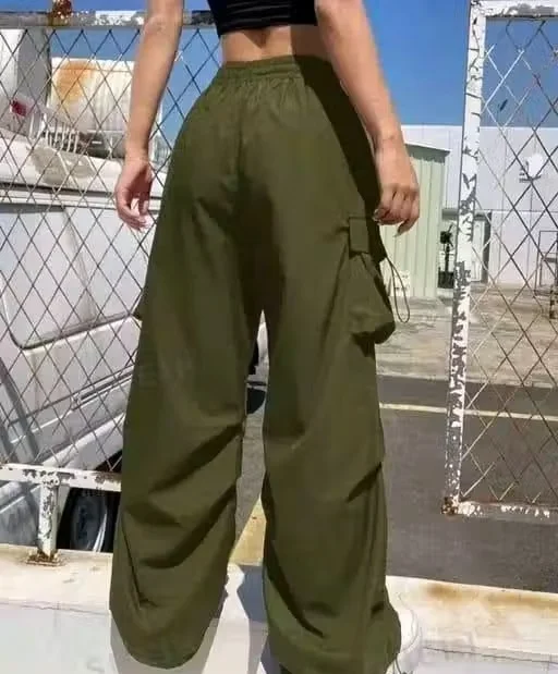 Women Solid Cargo Trouser Pants Non Stretch Cotton Blend High Waist Relaxed Fit Multi Pocket Utility Pants Stylish Casual Cargo Pants for Women India Daily Wear Travel Streetwear Fashion Track Pant S image 2