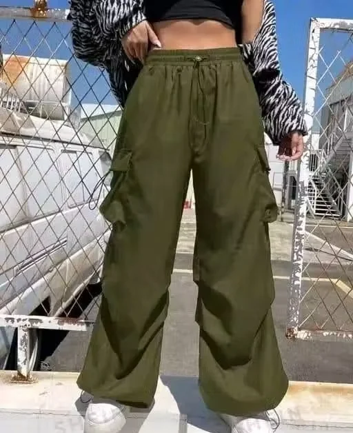 Women Solid Cargo Trouser Pants Non Stretch Cotton Blend High Waist Relaxed Fit Multi Pocket Utility Pants Stylish Casual Cargo Pants for Women India Daily Wear Travel Streetwear Fashion Track Pant XL image 3