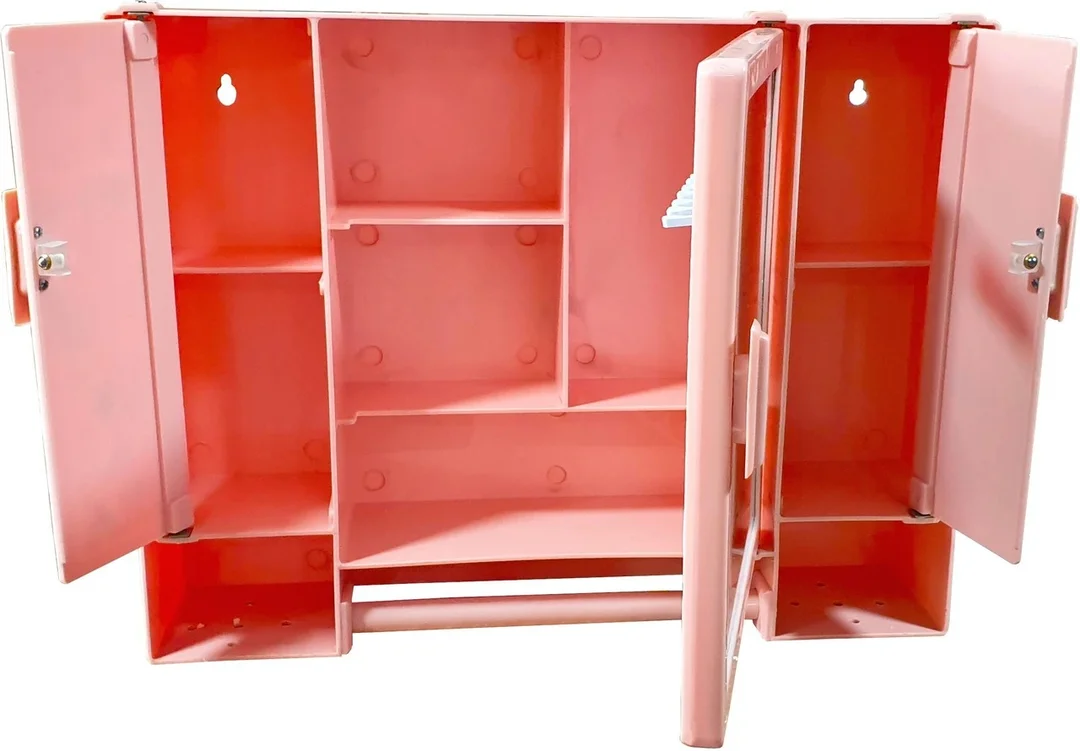 Epraiser 3 Door Mirror Storage Cabinet Medium Size Bathroom Medicine Kitchen Acrylic Wall Shelf Organiser Red 4 Shelves Wall Mounted image 2
