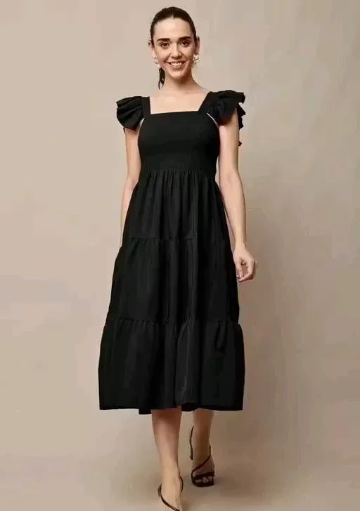 Women Solid Casual Sleeveless Fit and Flare Dress Cotton Blend A-Line Midi Dress Elegant Flowy Summer Western Wear Party Casual Dress for Women India Stylish Comfortable Daily Wear Outfit Short Dress M image 4