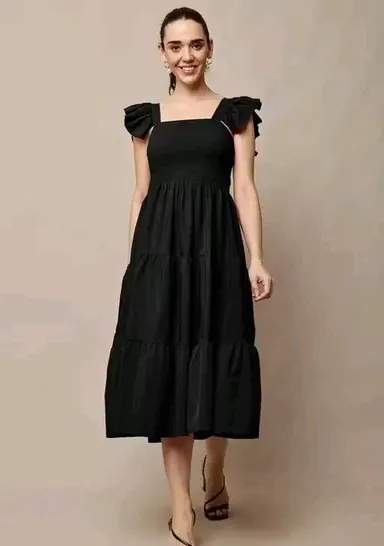 Women Solid Casual Sleeveless Fit and Flare Dress Cotton Blend A-Line Midi Dress Elegant Flowy Summer Western Wear Party Casual Dress for Women India Stylish Comfortable Daily Wear Outfit Short Dress L thumbnail 3