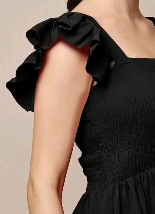Women Solid Casual Sleeveless Fit and Flare Dress Cotton Blend A-Line Midi Dress Elegant Flowy Summer Western Wear Party Casual Dress for Women India Stylish Comfortable Daily Wear Outfit Short Dress XL image 3