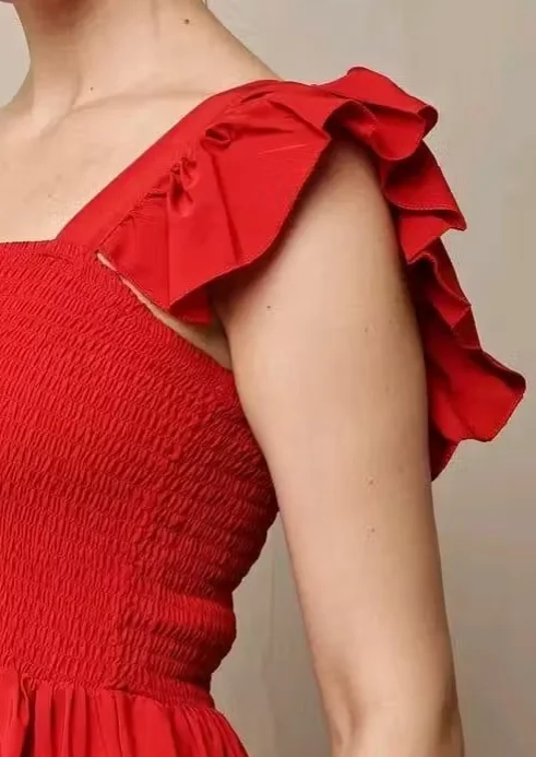Women Solid Casual Sleeveless Fit and Flare Dress Cotton Blend A-Line Midi Dress Elegant Flowy Summer Western Wear Party Casual Dress for Women India Stylish Comfortable Daily Wear Outfit Red XL image 3