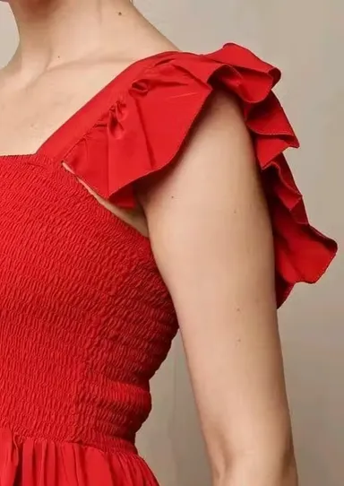 Women Solid Casual Sleeveless Fit and Flare Dress Cotton Blend A-Line Midi Dress Elegant Flowy Summer Western Wear Party Casual Dress for Women India Stylish Comfortable Daily Wear Outfit Red XL thumbnail 2
