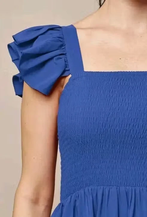 Women Solid Casual Sleeveless Fit and Flare Dress Cotton Blend A-Line Midi Dress Elegant Flowy Summer Western Wear Party Casual Dress for Women India Stylish Comfortable Daily Wear Outfit Blue S image 3